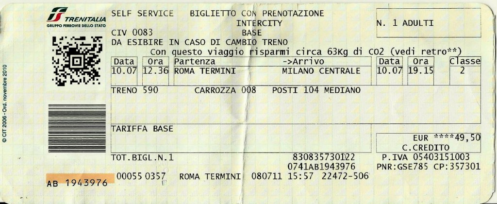 Trenitalia - Roma pra Milão