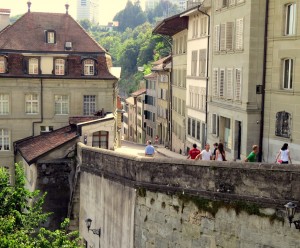 Vista da parte baixa de Fribourg na Rue de la Grande-Fontaine