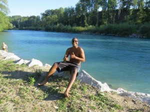 Eu no rio Aare em Elfenau