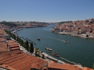 Vista do Porto e Vila Nova de Gaia ao longo do Rio Douro