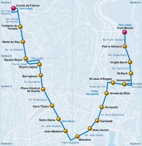 Mapa da linha 1 do tram de Nice